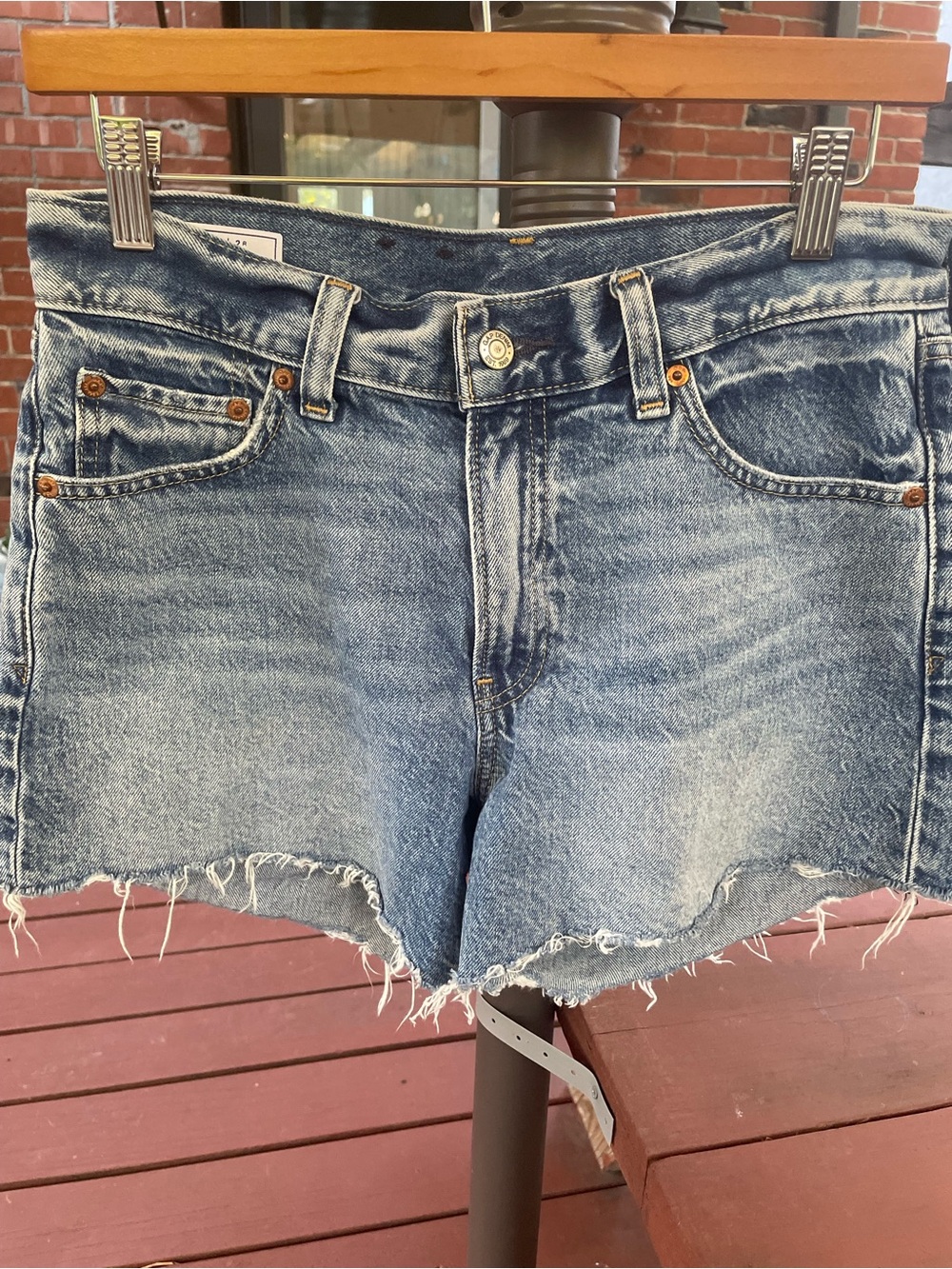 GAP Low Stride Medium Blue Distressed Denim Cutoff Shorts